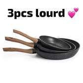 Lot de 3 poêles antiadhésives effet granit