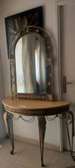 Console vintage bois métal miroir arche doré
