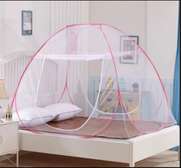 Moustiquaire lit double pliable blanc bordure rose