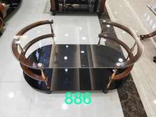 Table basse  verre trempé bois avec roulettes