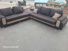 Canapé d'angle marron foncé 6 Places tissu durable