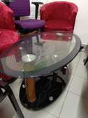 Table basse verre trempé ovale noir brillant bois