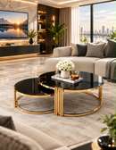 TABLE BASSE ENSEMBLE 2PIECES 80160CM NOIR VERRE R04