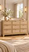 Commode bois naturel 9 tiroirs beige clair design