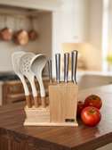Set couteaux acier inox bloc bois naturel 5 pièces