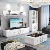 Ensemble meuble salon blanc brillant design contemporain