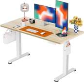 Bureau assis-debout réglable bois clair métal blanc