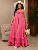 Robe longue rose vif volants grande taille été