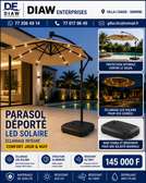Parasol déporté LEDs solaires marron beige