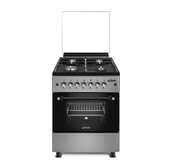 Cuisinière gaz 4 feux noir inox four intégré