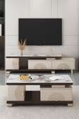 Ensemble meuble TV et table basse beige effet marbré