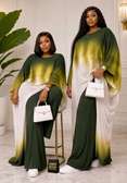 Robe longue fluide dégradé vert jaune blanc unique