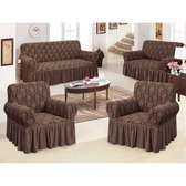 Housses canapé marron damassé lot complet 4 pièces