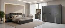 CHAMBRE A COUCHER ARMOIRE 6BATTANTS 5PIECES ANTHRA GRIS