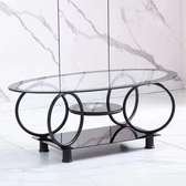 Table basse ovale verre trempé métal doré 2 niveaux