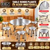 Table ronde pliante avec 6 tabourets