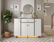 Buffet moderne blanc gris 5 portes LED intégré
