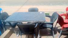 Ensemble table et 4 chaises gris anthracite jardin