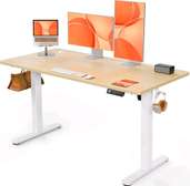 Bureau assis-debout réglable bois clair métal blanc