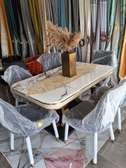 Ensemble Table à manger 6 chaises marbre blanc doré