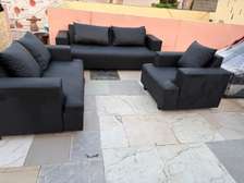 Canapé noir 3-2 places + fauteuil semi cuir