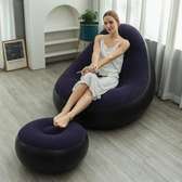 Fauteuil relax bleu marine avec pouf ergonomique