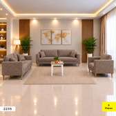 Salon 6 places tissu gris pieds bois clair