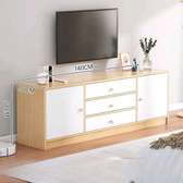 Meuble TV moderne gris clair 2 portes 3 tiroirs