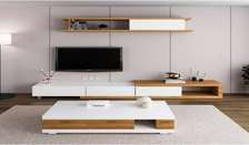 TABLE TELEVISEUR BLANC BEIGE + TABLE BASSE