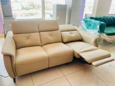 Canapé relax 3 places cuir beige électrique