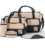 Ensemble sac à langer bébé beige pois noirs complet