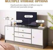 Meuble TV moderne gris clair 2 portes 3 tiroirs