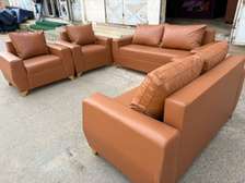 Ensemble canapé cuir synthétique marron camel 7places
