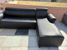 Canapé d'angle cuir synthétique noir 5 places
