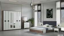 CHAMBRE A COUCHER 6BATTANTS 4PIECES BLANC MARRON ROUND