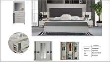 CHAMBRE A COUCHER 6BATTANTS 4PIECES BLANC GRIS LINES