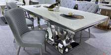 Tables à manger Marbre/Nickel avec 6 Chaises