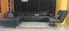 SALON D'ANGLE EN CUIR NOIR