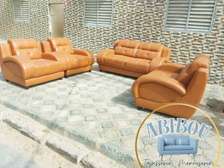 Salon en cuir marron clair 7 places moderne