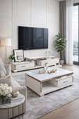 TABLE TELEVISEUR BLANC 150X40CM TV204+TABLE BASSE 120X60