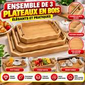 3 plateaux en bois élégants avec poignées dorées