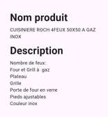 CUISINIÈRE ROCH 4FEUX 50X50 A GAZ INOX