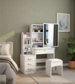 Coiffeuse blanche miroir pivotant avec tiroirs