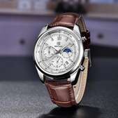 BENTAR Montre cuir marron chronographe phase lune