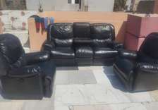 Ensemble salon cuir noir 3 places + 2 fauteuils