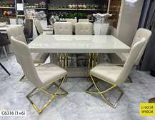 TABLE À MANGER KAKKI FONCÉ BRILLANTE AVEC ACCENTS DORÉS