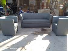 Ensemble canapé 3 places + 2 fauteuils gris similicuir