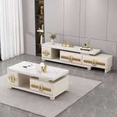 Ensemble meuble TV et table basse blanc doré moderne