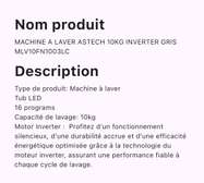 MACHINE À LAVER ASTECH 10kg INVERTER