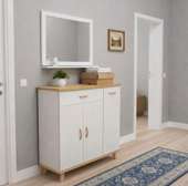 Buffet moderne blanc gris 5 portes LED intégré